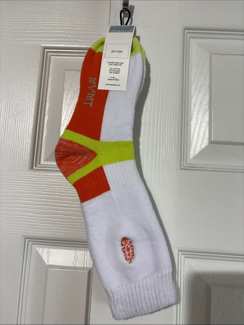 Free People Men's Athletic Crew Socks in White, Orange & Neon Yellow